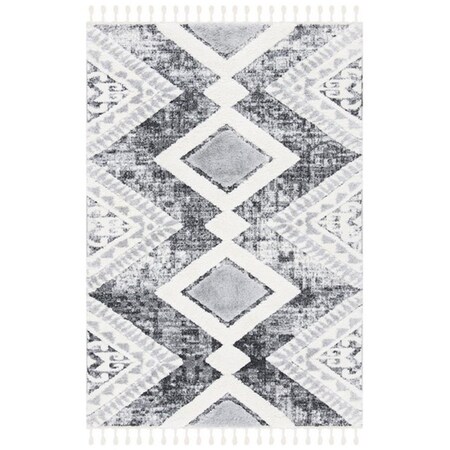 Safavieh 8 x 10 ft. Moroccan Tassel Shag Contemporary Rectangle Power Loomed Rug - Gray & Ivory MTS676F-8
